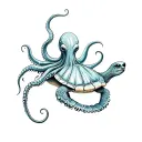 octopus riding a turtle swimming tattoo design idea