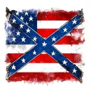 square confederate flag in center with american flag behind it distressed and faded tattoo design idea