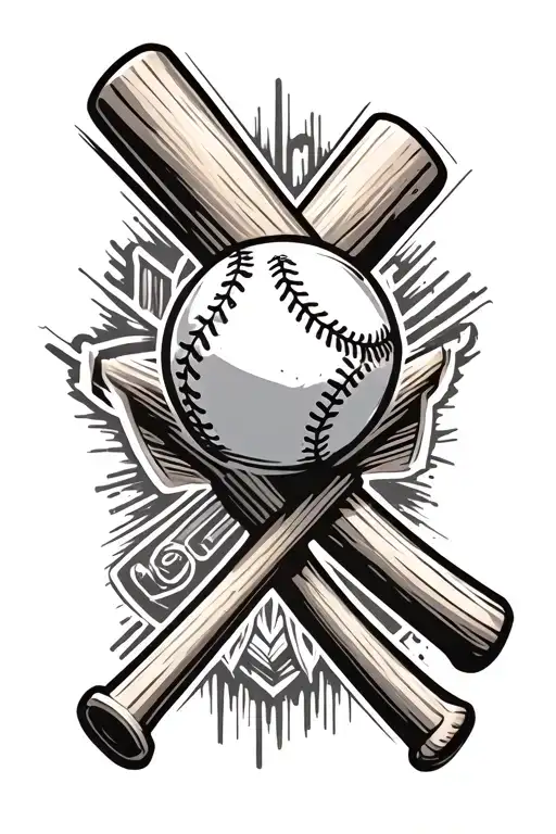 baseball bat cross with baseball behind tattoo design idea