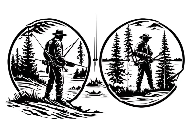 outdoorsman hunting and fishing tattoo design idea