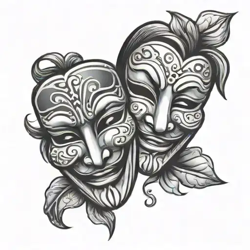 Theater mask of  sad and happy  tattoo design idea