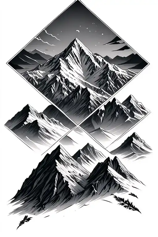 two geometric diamonds that contain a 6 peak mountain range tattoo design idea