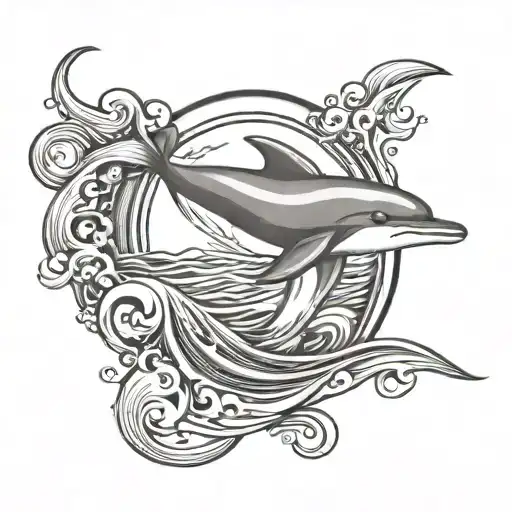 dolphin wave lightening bolt moon tattoo design idea