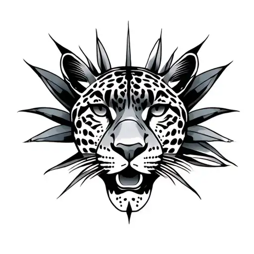 jaguar face agave plant tattoo design idea