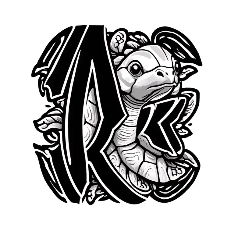 ARK written in cute turtle swimming tattoo design idea