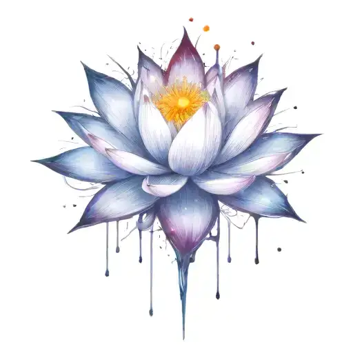 add deep space themed objects and orbiting stars around the lotus using dark colors and exploding star in center  tattoo design idea