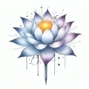 add deep space themed objects and orbiting stars around the lotus using dark colors and exploding star in center  tattoo design idea