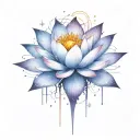 add deep space themed objects and orbiting stars around the lotus using dark colors and exploding star in center  tattoo design idea