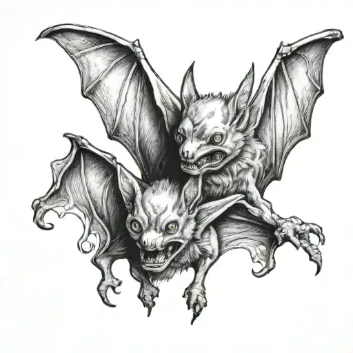 two headed bat hanging upside down tattoo design idea
