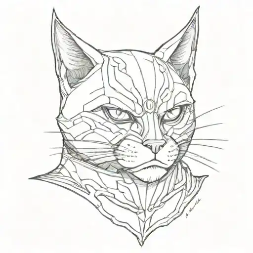 Cat with batman face mask tattoo design idea