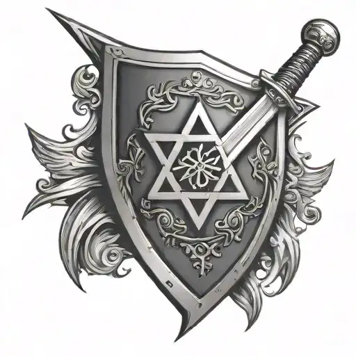 shield with the Star of David and a sword tattoo design idea