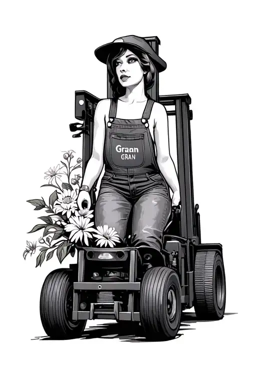 "Gran " memorial gran female farming forklift dungarees flowers motorbike Guinness tattoo design idea