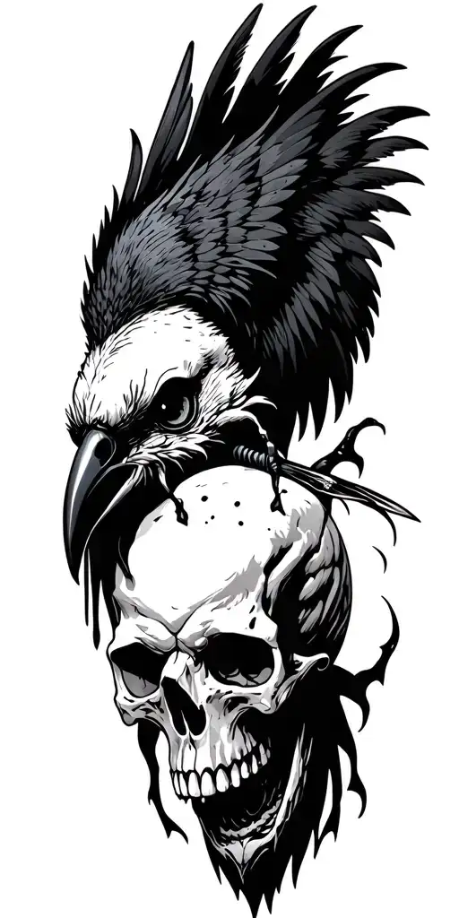 raven ,Skull ,Evil eye ,Castle ,Gargoyle Bee ( possibly rotting) tattoo design idea