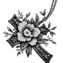 floral cross necklace tattoo design idea