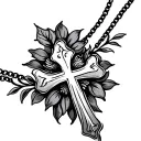 floral cross necklace tattoo design idea
