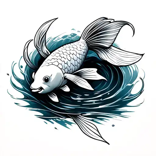 pez koi fish swimming upstream tattoo design idea