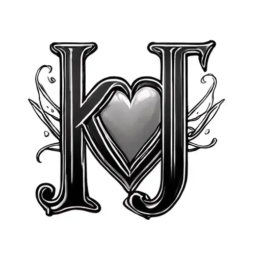 "K J" Heart Initial tattoo design idea