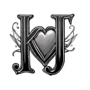 "K J" Heart Initial tattoo design idea