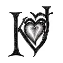 "K J" Heart Initial tattoo design idea