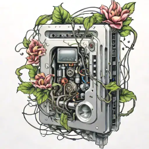 motherboard computer flowers vines tattoo design idea