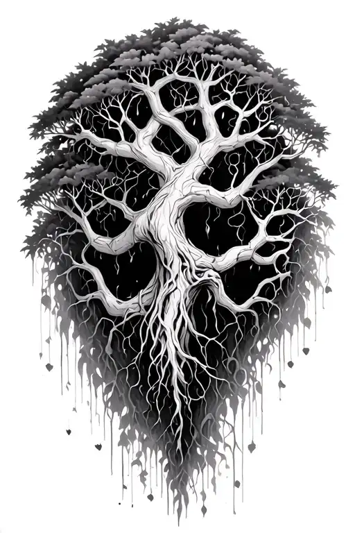 poison tree with lots of branches and vines hanging down tattoo design idea