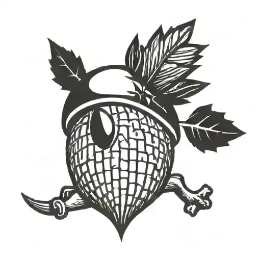 Punk look, black-and-white acorn, fine line minimalist, alternative grunge tattoo design idea