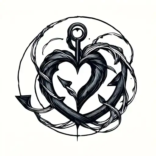 Enso district, heart in a continuous line, anchor, minimalist, fineline tattoo design idea