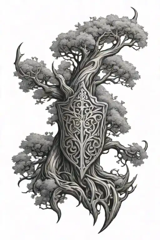 yggdrasil shoulder armor tattoo design idea