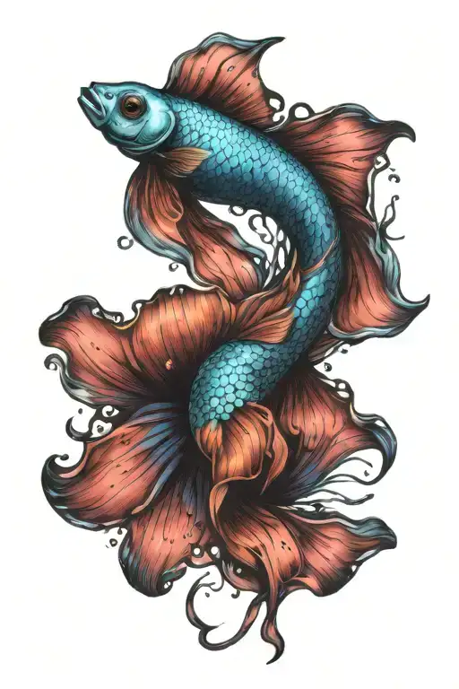 betta fish long tail tattoo design idea