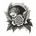 baby angel holding rose intertwined tattoo design idea