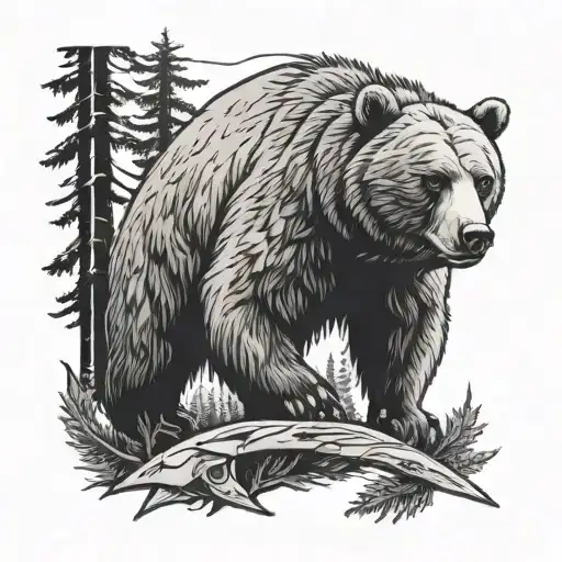 forest bear knife tattoo design idea