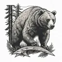 forest bear knife tattoo design idea