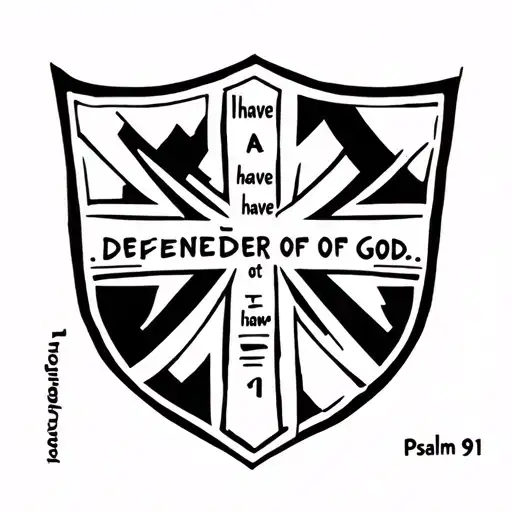"I have a defender of God .." Psalm 91, shield, cross tattoo design idea