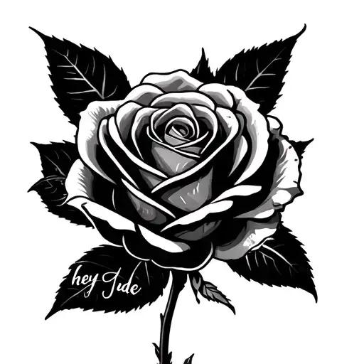minilimist rose with hey Jude lyrics incorporated within tattoo design idea
