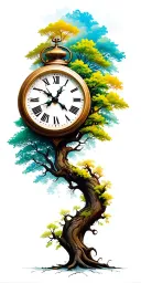 clock and tree tattoo design idea