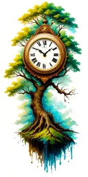 clock and tree tattoo design idea
