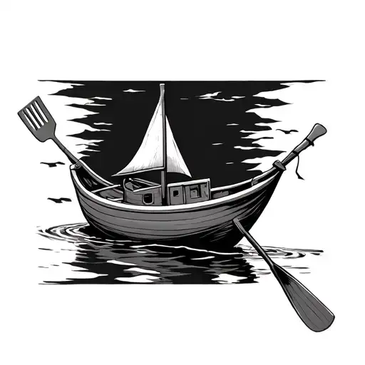 small boat with a spatula as an oar transformed tattoo design idea