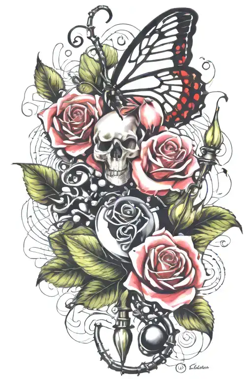 calli Lilly flower, rose ,  black widow spider, rosary , music notes  tattoo design idea