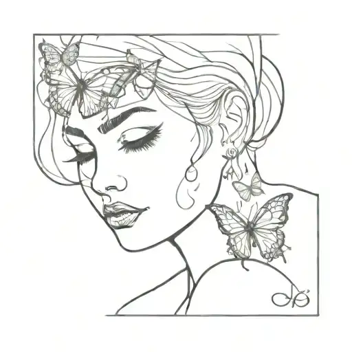 butterflies smoke and lady face surrounded tattoo design idea