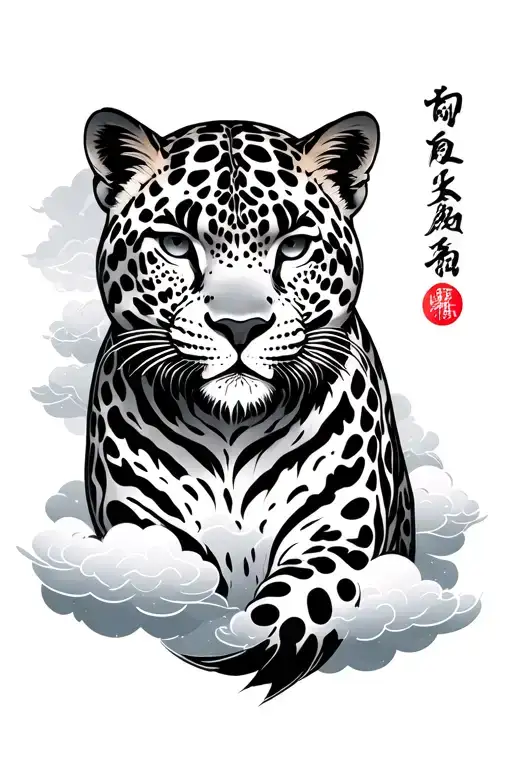 Japanese style cloud background with Traditional American Tattoo design leopard tattoo design idea