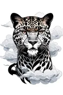 Japanese style cloud background with Traditional American Tattoo design leopard tattoo design idea