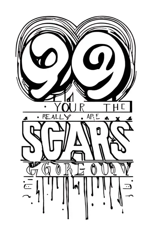the numbers 999 with the words your scars are really gorgeous tattoo design idea
