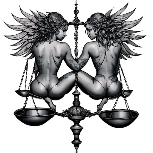 gemini twins sitting on tilting libra scales made tattoo design idea