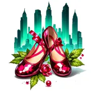 two ruby ballet slippers with emerald city in the background tattoo design idea