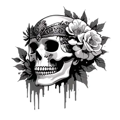 skull with venetian mask tattoo design idea