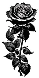 closed rose with long shaft and not many leaves tattoo design idea