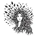 Hippie woman trees on fire during a rain storm leaves blowing  tattoo black and white tattoo design idea