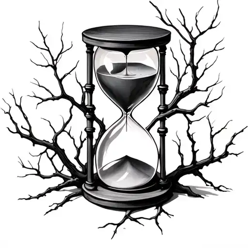 hourglass wrapped by a tree branches tattoo design idea