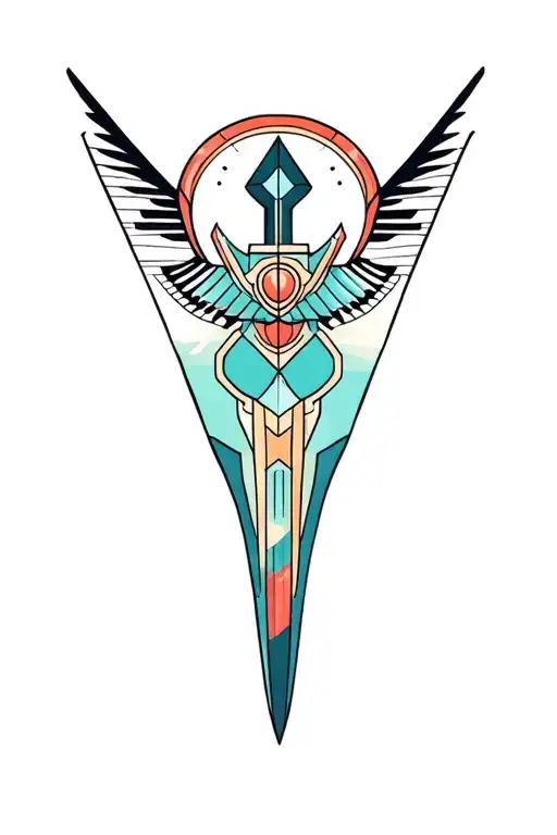 synthesizer cirquit geometric design under knee color dagger tattoo design idea