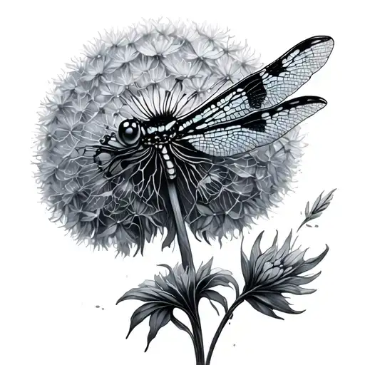 Dragonfly And Dandelion tattoo design idea